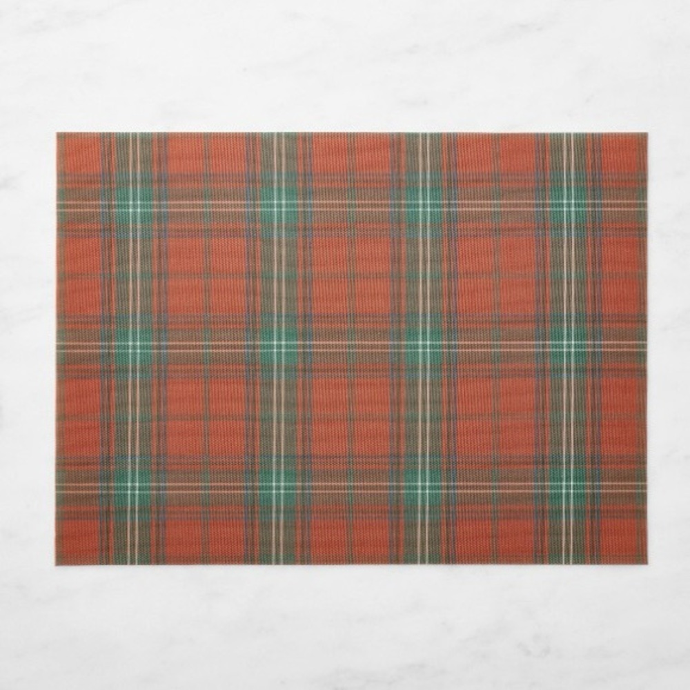 New Williams Sonoma Chilewich Basketweave Rectangle Tartan Placemats, Red